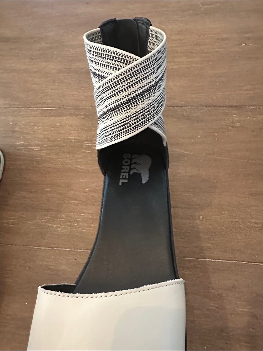 Sorel Black Platform Wedge Sandal with Cream/Black Strap - Picture 4 of 4